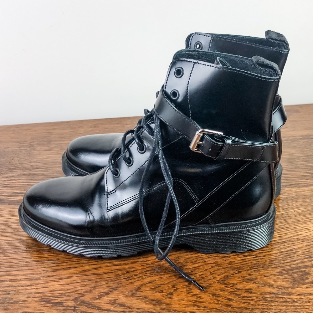 MAJE • Frank Polished Black Leather Combat Boots - Picture 5 of 11